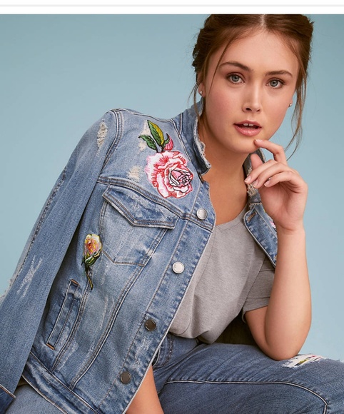 embroidered denim jacket plus size